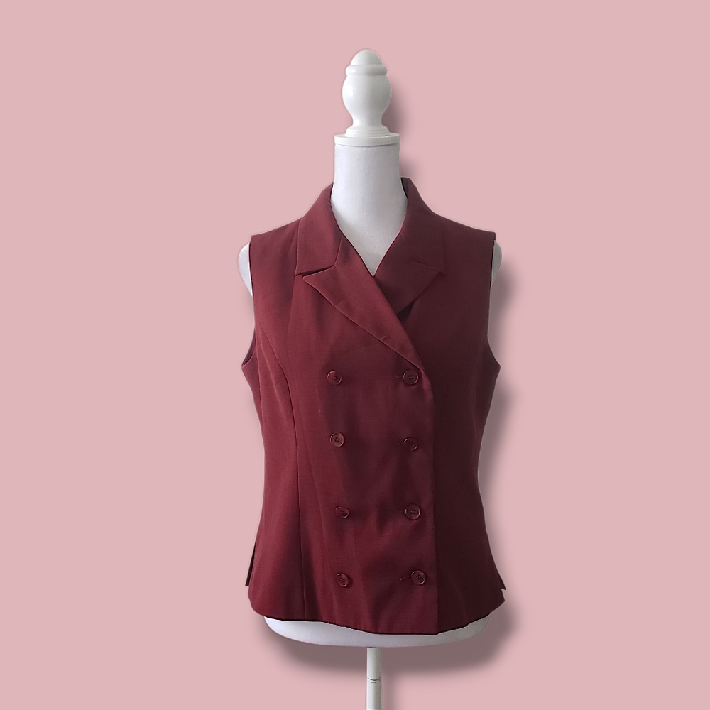 Vintage 90s Preston and York Double-Breasted Burgundy Vest